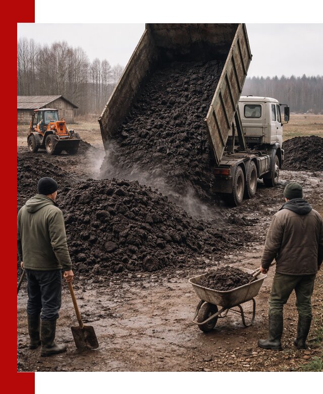 Доставка низинного торфа с разгрузкой и доставкой в Белой Калитве